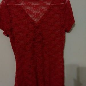 Maurices Red Lace Henley Top Size L